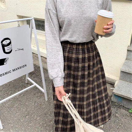 Vintage Wool Pleated Plaid Skirt Women High Waist Plus Size Long Skirt 2022 Autumn Winter Harajuku Female Party Skirt Streetwear PlatiNum