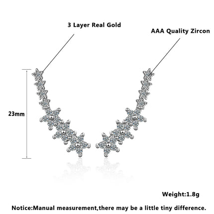 925 Silver Full Moissanite Earrings Climber 7 Star Crawler Stud Ear Cuff for Women Black White Moissanite Jewelry Brincos Gift PlatiNum