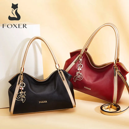 FOXER Women Genuine Leather Handbag Lady Large Capacity Crossbody Shoulder Bags Cowhide Top Handle Tote Festival Gift For Female