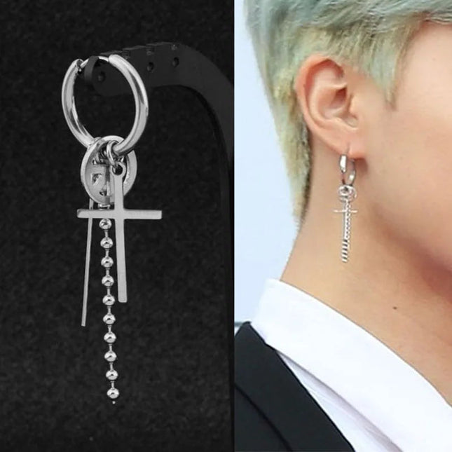 KPOP Orecchini coreani in acciaio inossidabile Donna Uomo Luna Piuma Catena Croce Orecchini punk geometrici Gioielli Hip Hop Unisex platinumshop