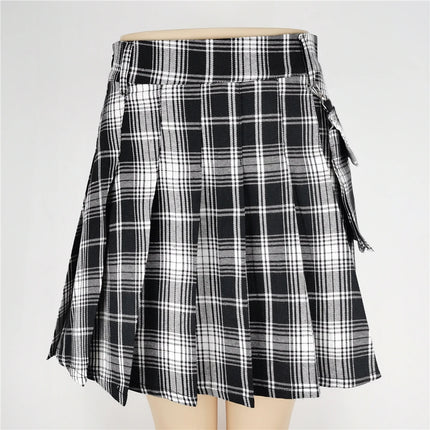 Harajuku Punk gotico nero a vita alta gonne nere donne Sexy Patchwork fasciatura Mini gonna nera Streetwear femminile