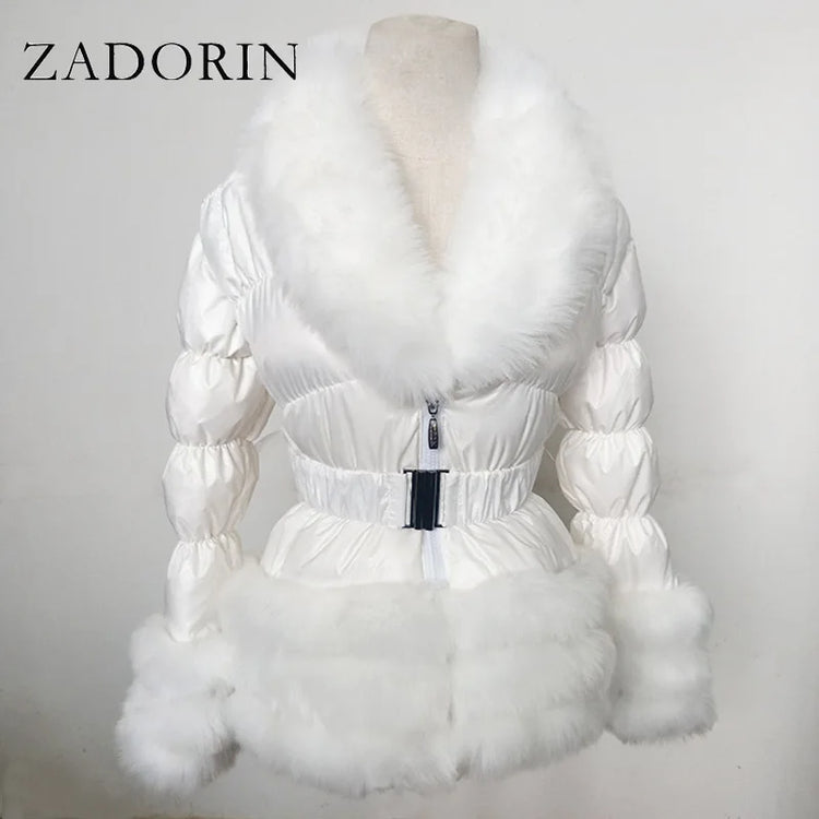 ZADORIN Winter Coat Women New Fashion Faux Fur Coat Detachable Sleeves Hood Duck Down Coats Hooded Black Puffer Jacket Outwear