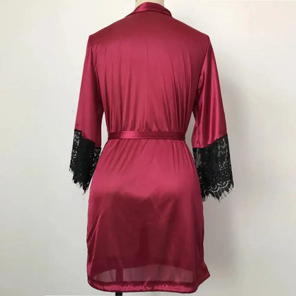 2019 New Sexy Transparent Lingerie Summer Women's Sexy Bridal Robes Kimono Satin Silk Lace Night Wear Nightgown Dress Sleepwear