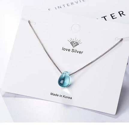 New in 925 Sterling Silver Blue Lucky Crystal Pendants Necklaces For Women Fashion Luxury Designer Jewelry  GaaBou PlatiNum