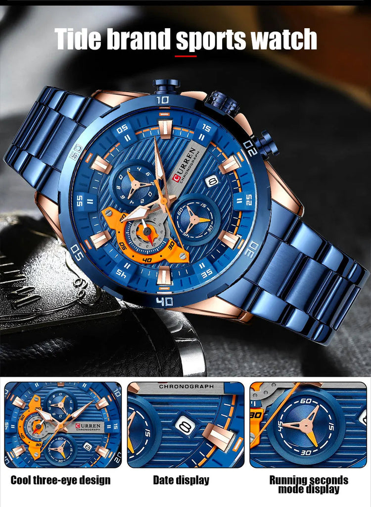 CURREN orologio da uomo orologi da uomo al quarzo sportivi di lusso delle migliori marche orologio da polso cronografo impermeabile in acciaio pieno da uomo Relogio Masculino platinumshop