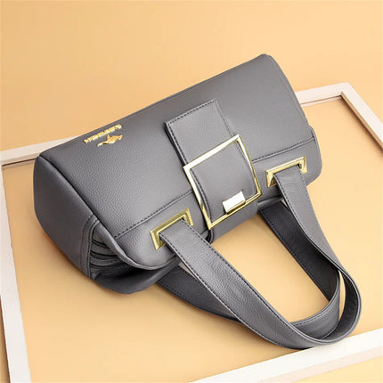Women Multi-layers Top-handle Bag Quality Leather Handbags Purses Female Luxury Designer Large Capacity Boston Ladies Sac A Main PlatiNum