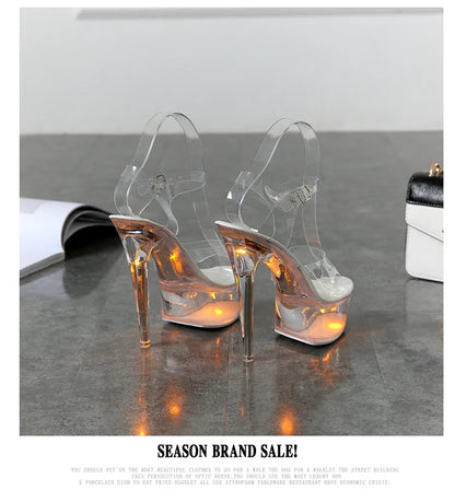 Light Up Glowing Shoes Woman Luminous Clear Sandals Women Platform Shoes LED 13cm High Heel Transparent Stripper Heels Shoes