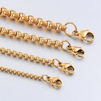 2mm/3mm/4mm/5mm Collana in acciaio inossidabile color oro Scatola rotonda impermeabile Catena a maglie da uomo Lunghezza regalo personalizzato PlatiNum