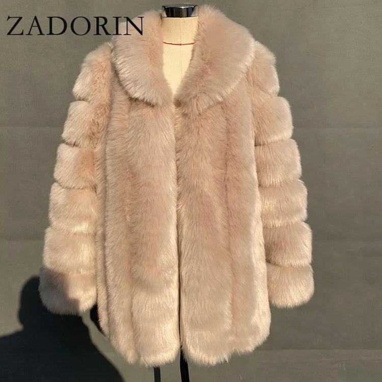 ZADORIN Elegant Turn Down Collar Faux Fox Fur Coat Women Long Thick Warm Fluffy Faux Fur Jacket Winter Fur Coats Manteau Femme