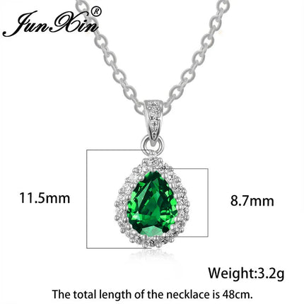 Multicolor Crystal Water Drop Stone Pendant Green Red Blue Zircon Necklaces For Women White Gold Colorful Pear Cz Wedding Choker PlatiNum