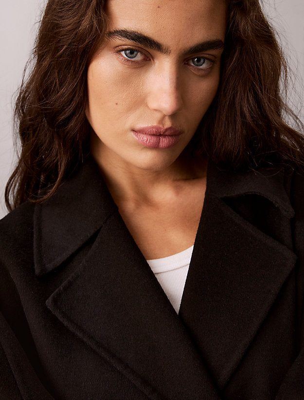 cappotto avvolgente in misto lana double-face black da donne calvin klein