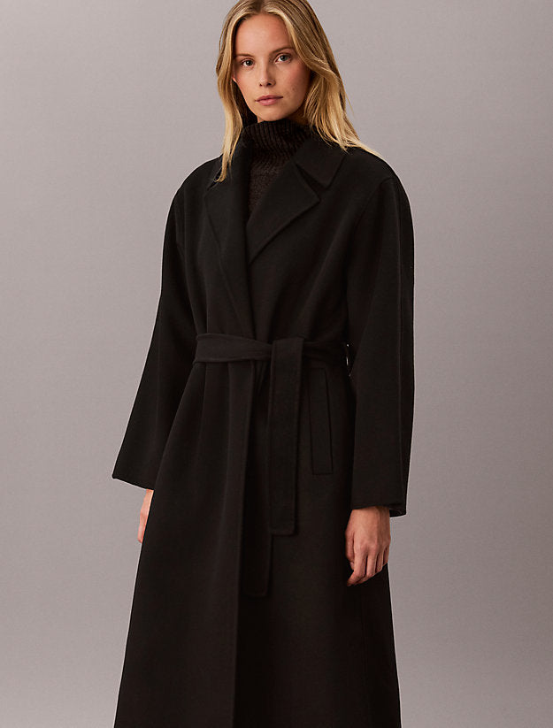 cappotto avvolgente in misto lana double-face black da donne calvin klein