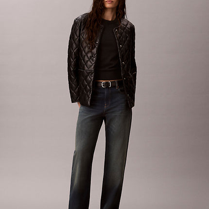giacca liner in ecopelle trapuntata black da donne calvin klein