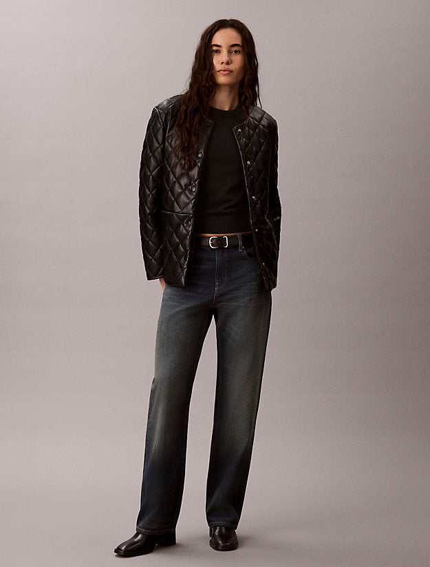 giacca liner in ecopelle trapuntata black da donne calvin klein