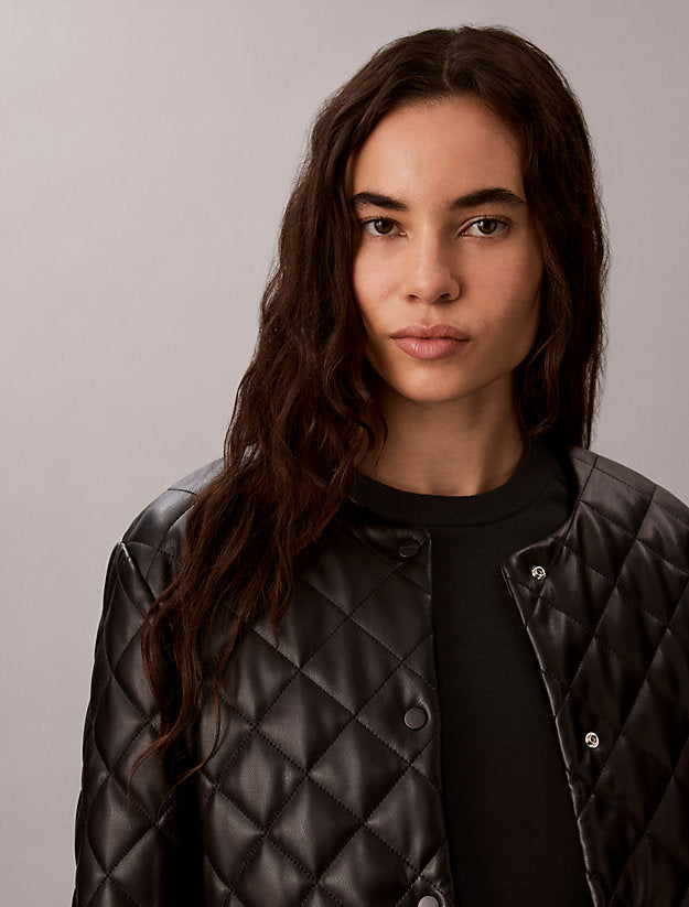 giacca liner in ecopelle trapuntata black da donne calvin klein