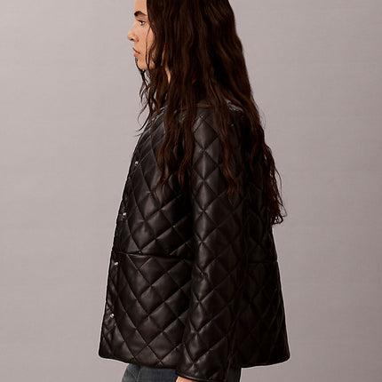 giacca liner in ecopelle trapuntata black da donne calvin klein