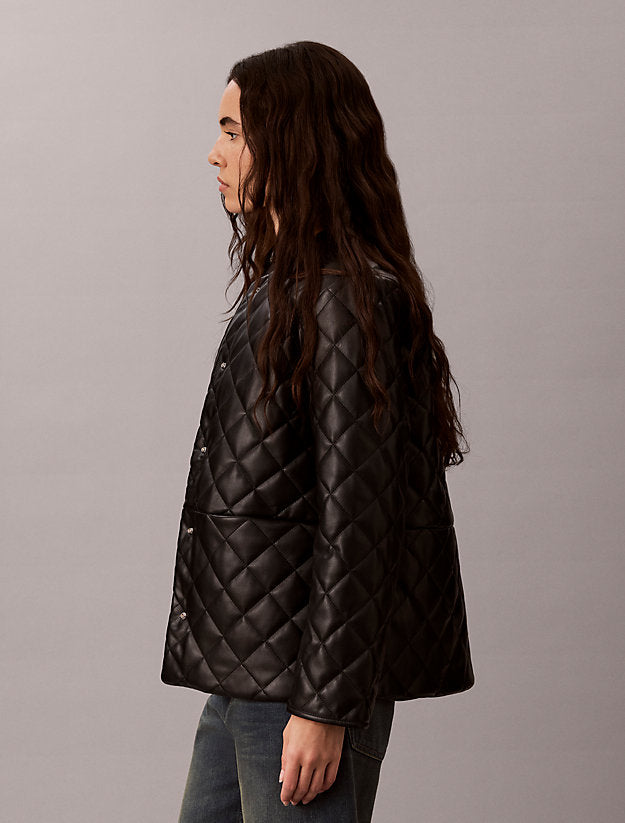 giacca liner in ecopelle trapuntata black da donne calvin klein