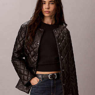 giacca liner in ecopelle trapuntata black da donne calvin klein
