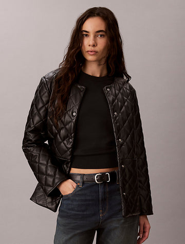 giacca liner in ecopelle trapuntata black da donne calvin klein