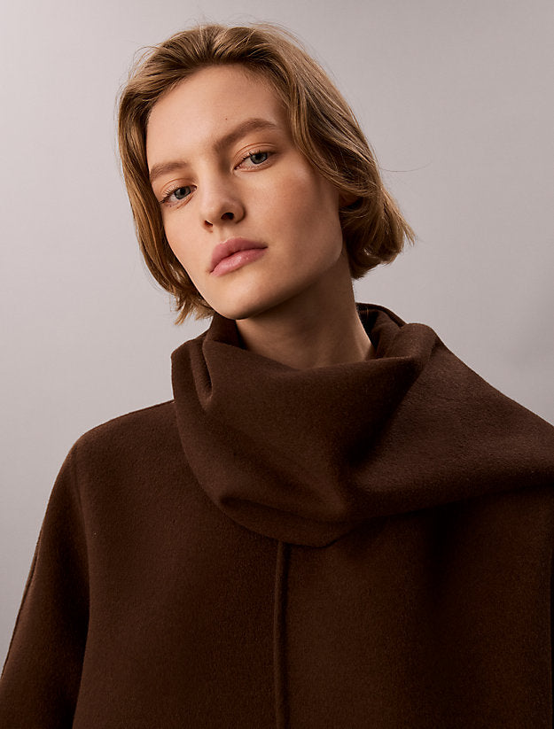 cappotto con sciarpa in misto lana brown cork da donne calvin klein