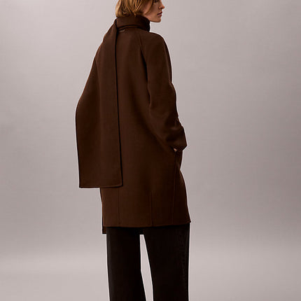 cappotto con sciarpa in misto lana brown cork da donne calvin klein