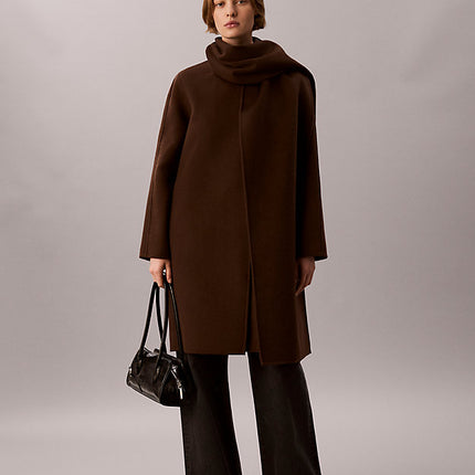 cappotto con sciarpa in misto lana brown cork da donne calvin klein