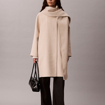 cappotto con sciarpa in misto lana b0212 beige heather da donne calvin klein
