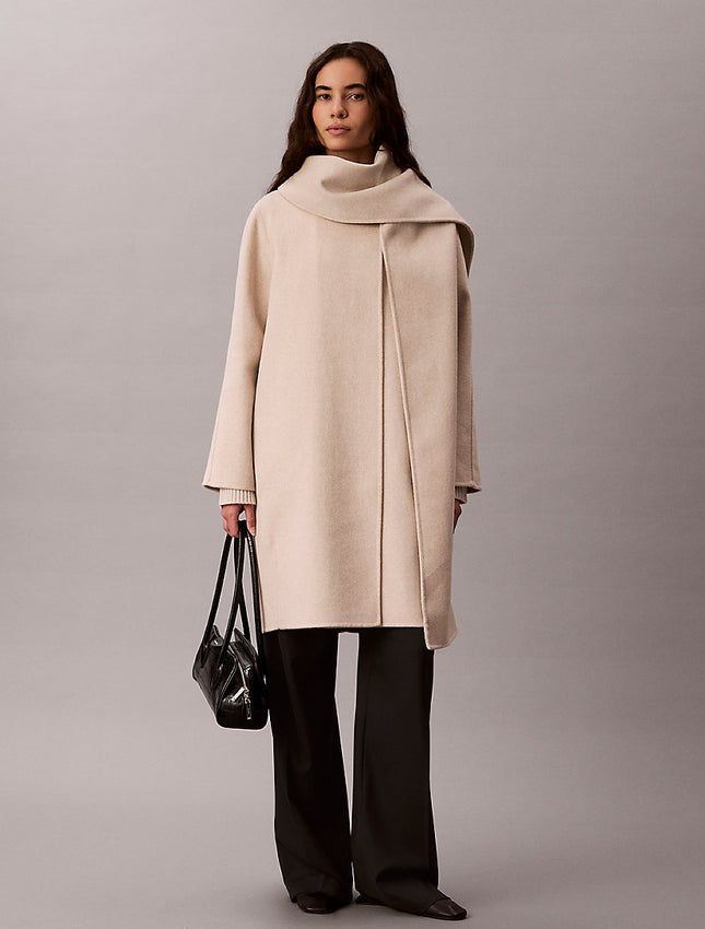 cappotto con sciarpa in misto lana b0212 beige heather da donne calvin klein