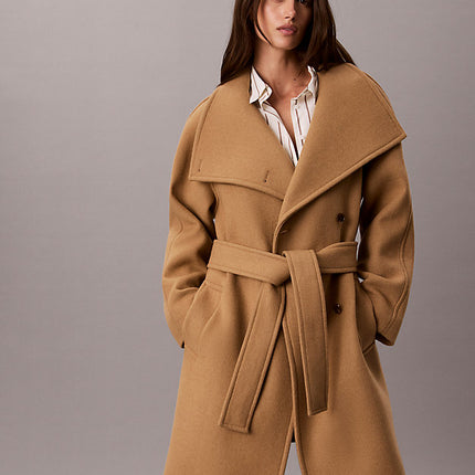 cappotto in misto lana con collo a imbuto tigers eye da donne calvin klein
