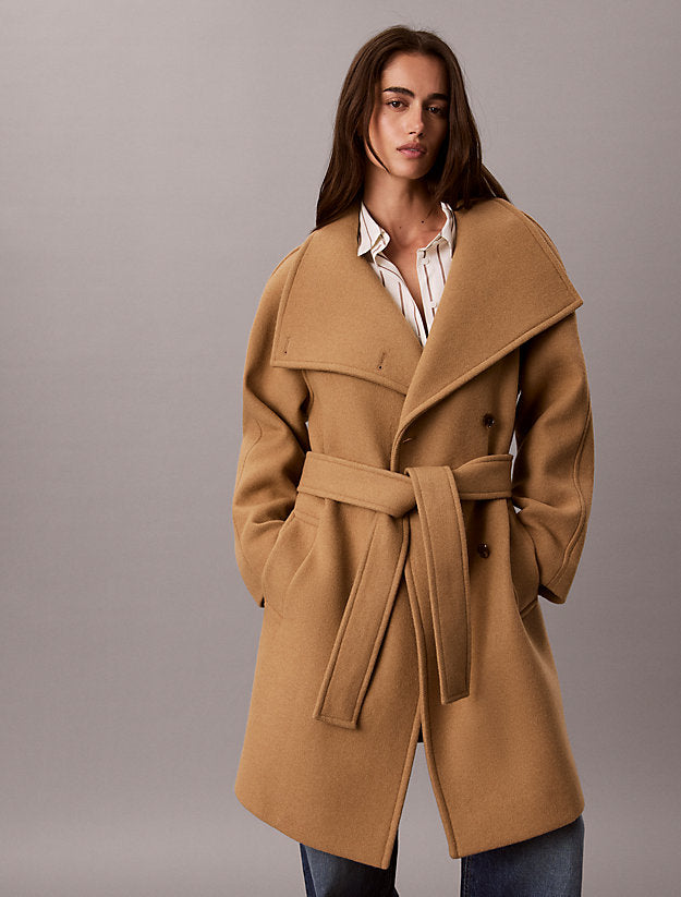 cappotto in misto lana con collo a imbuto tigers eye da donne calvin klein