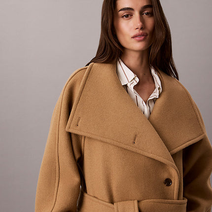 cappotto in misto lana con collo a imbuto tigers eye da donne calvin klein