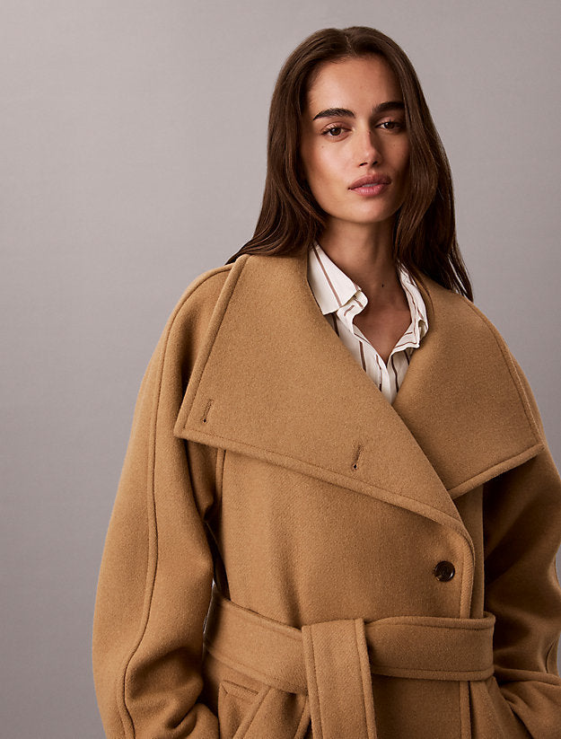 cappotto in misto lana con collo a imbuto tigers eye da donne calvin klein