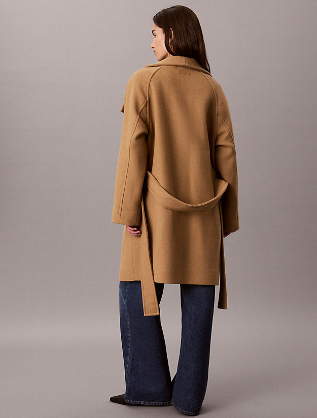 cappotto in misto lana con collo a imbuto tigers eye da donne calvin klein