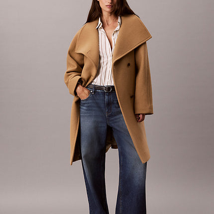 cappotto in misto lana con collo a imbuto tigers eye da donne calvin klein