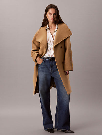Wool Blend Funnel Neck Coat