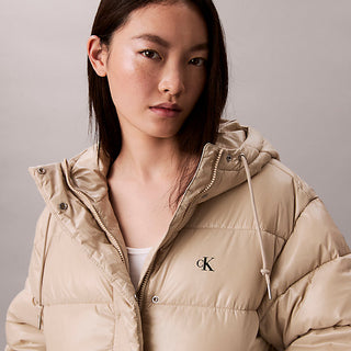 piumino con cappuccio e finitura molto lucida island fossil da donne calvin klein jeans