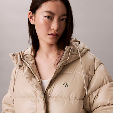 piumino con cappuccio e finitura molto lucida island fossil da donne calvin klein jeans