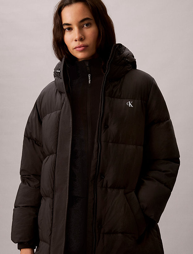 piumino con cappuccio e cintura con logo black da donne calvin klein jeans