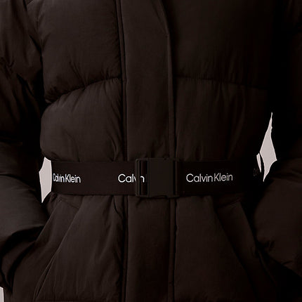 piumino con cappuccio e cintura con logo black da donne calvin klein jeans