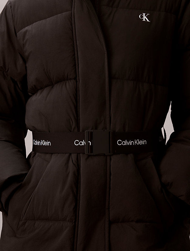 piumino con cappuccio e cintura con logo black da donne calvin klein jeans
