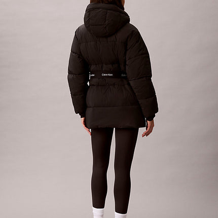 piumino con cappuccio e cintura con logo black da donne calvin klein jeans