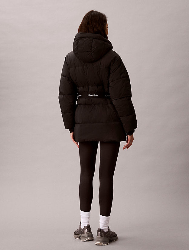 piumino con cappuccio e cintura con logo black da donne calvin klein jeans