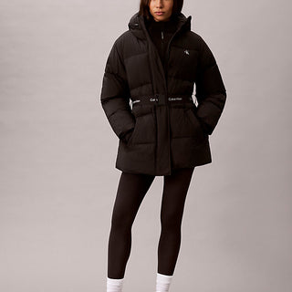 piumino con cappuccio e cintura con logo black da donne calvin klein jeans