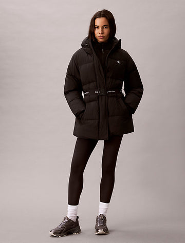 piumino con cappuccio e cintura con logo black da donne calvin klein jeans