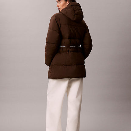 piumino con cappuccio e cintura con logo brown cork da donne calvin klein jeans