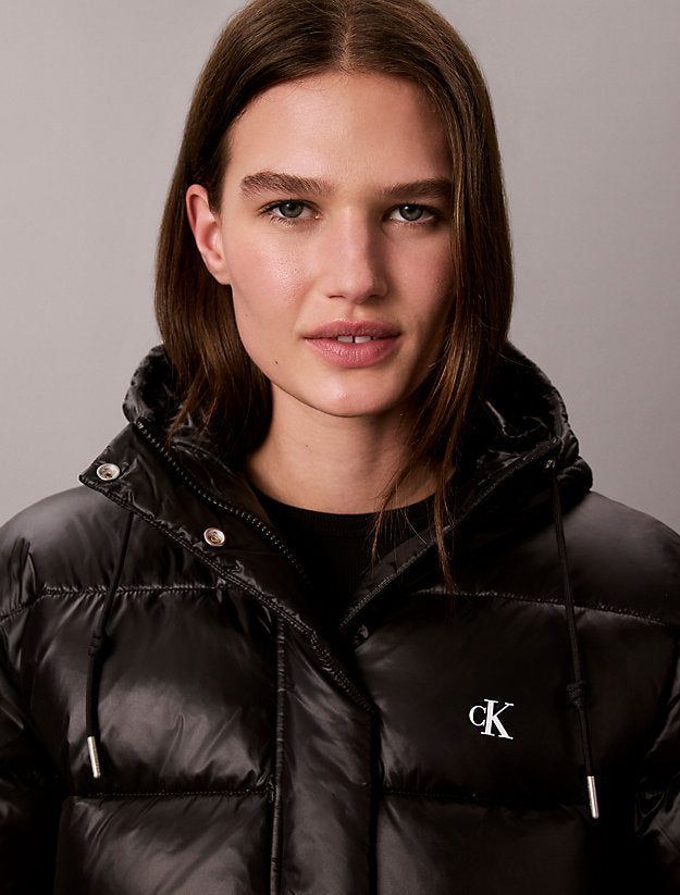 piumino con cappuccio lucido black da donne calvin klein jeans