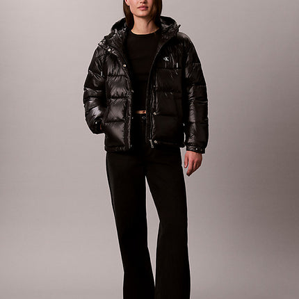 piumino con cappuccio lucido black da donne calvin klein jeans