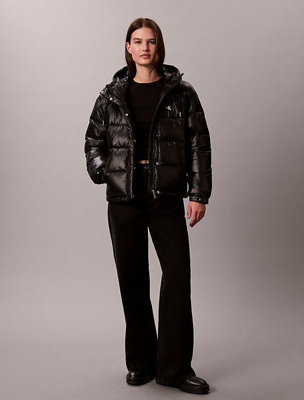 piumino con cappuccio lucido black da donne calvin klein jeans