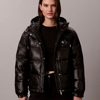 piumino con cappuccio lucido black da donne calvin klein jeans