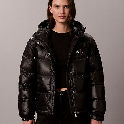 piumino con cappuccio lucido black da donne calvin klein jeans